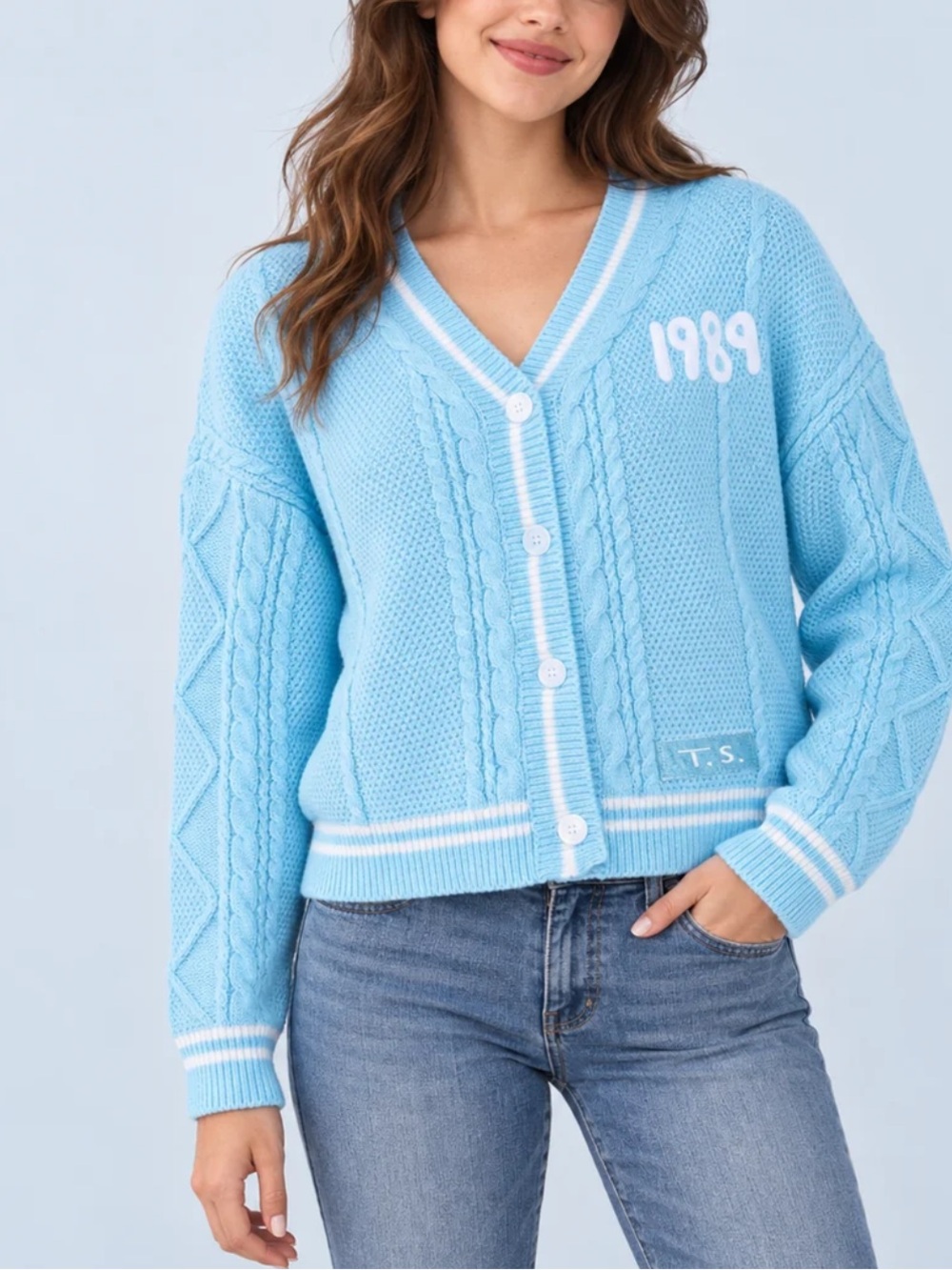 1989 Cardigan Taylors Version Light Blue Cardigan Sweater Sz XL